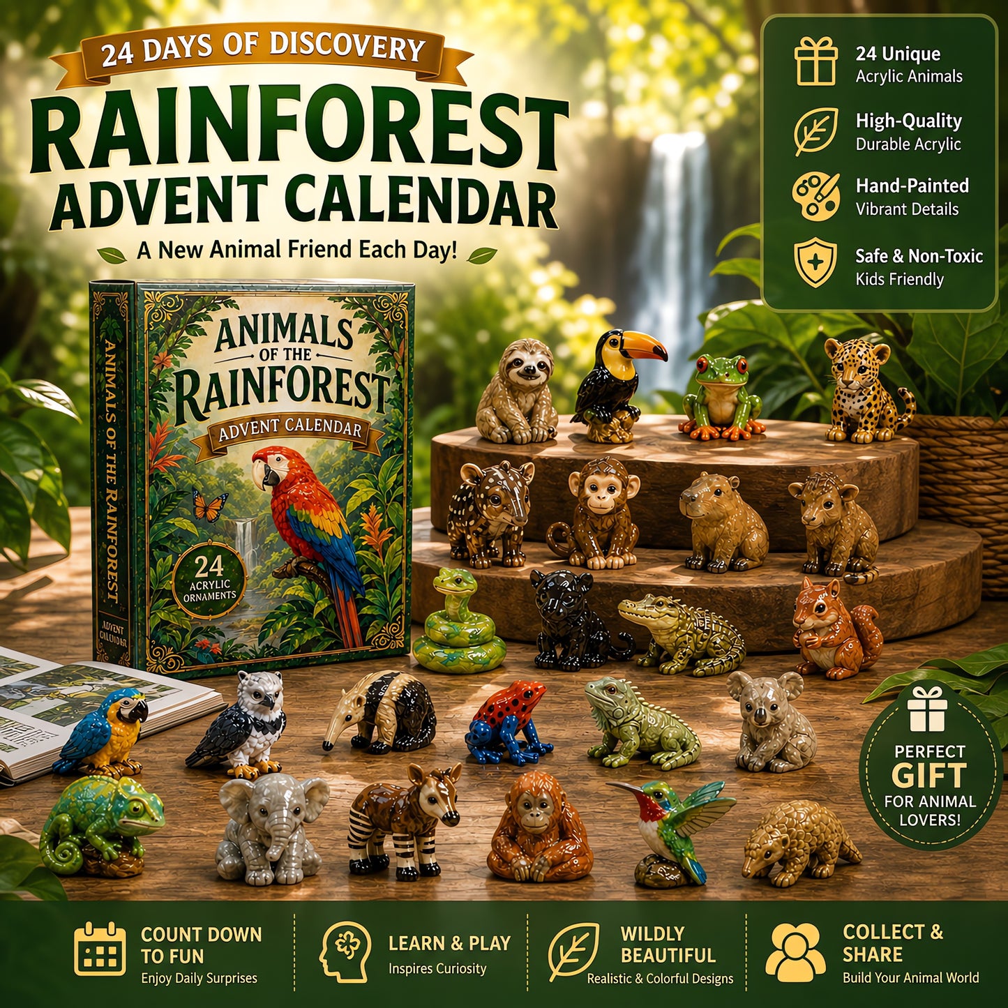 Rainforest Animals Life Advent Calendar 2026 - 24-Day Festive Countdown, Acrylic Charms Blind Box