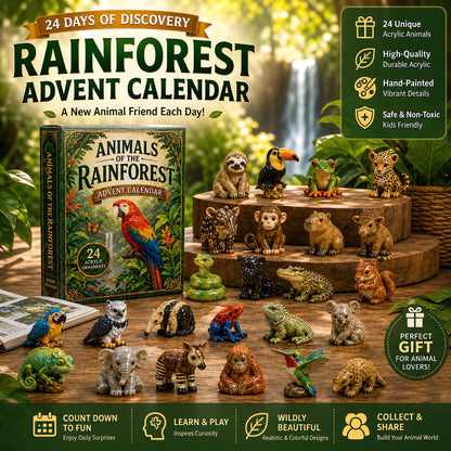 Rainforest Animals Life Advent Calendar 2026 - 24-Day Festive Countdown, Acrylic Charms Blind Box