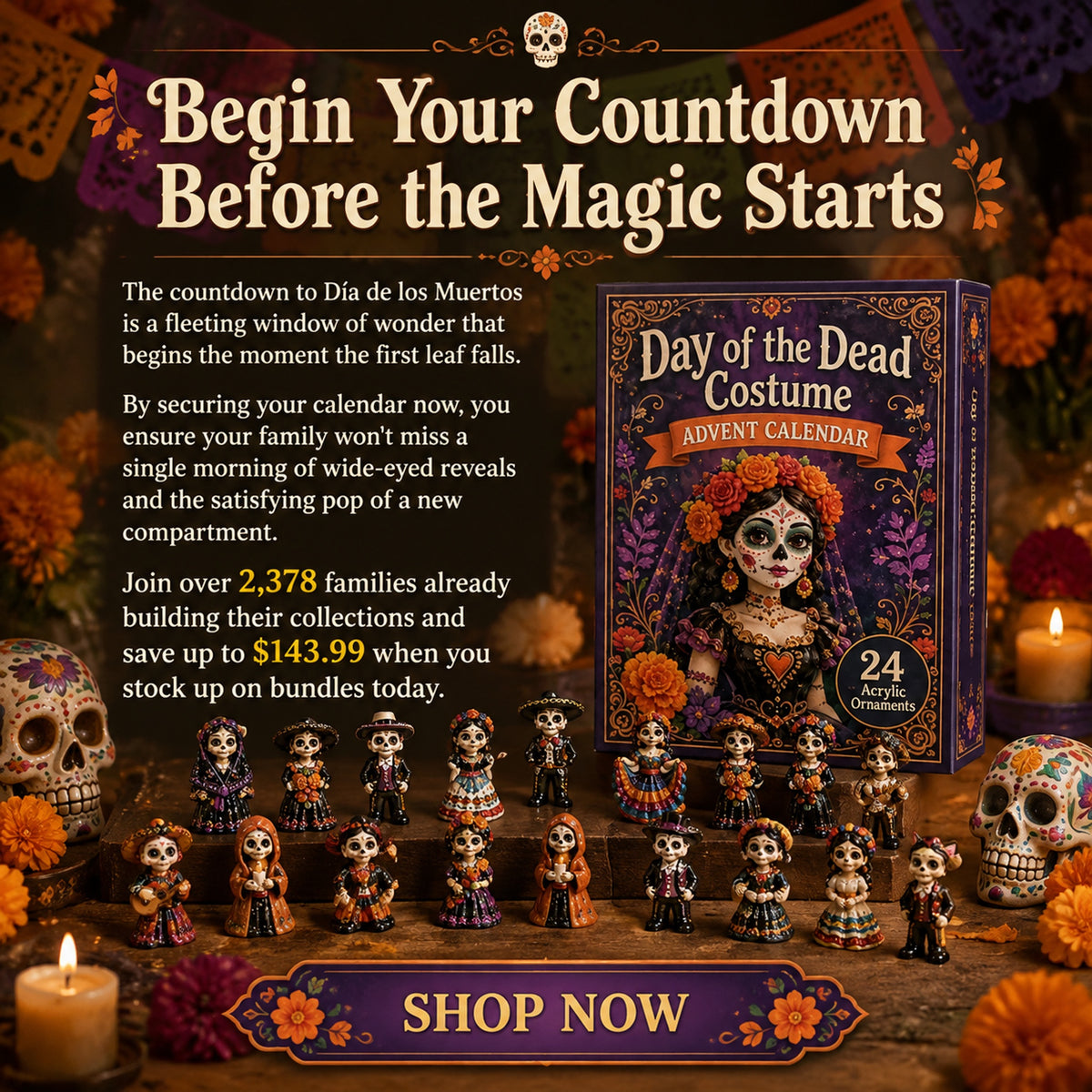 Day of the Dead costume advent calendar festive display