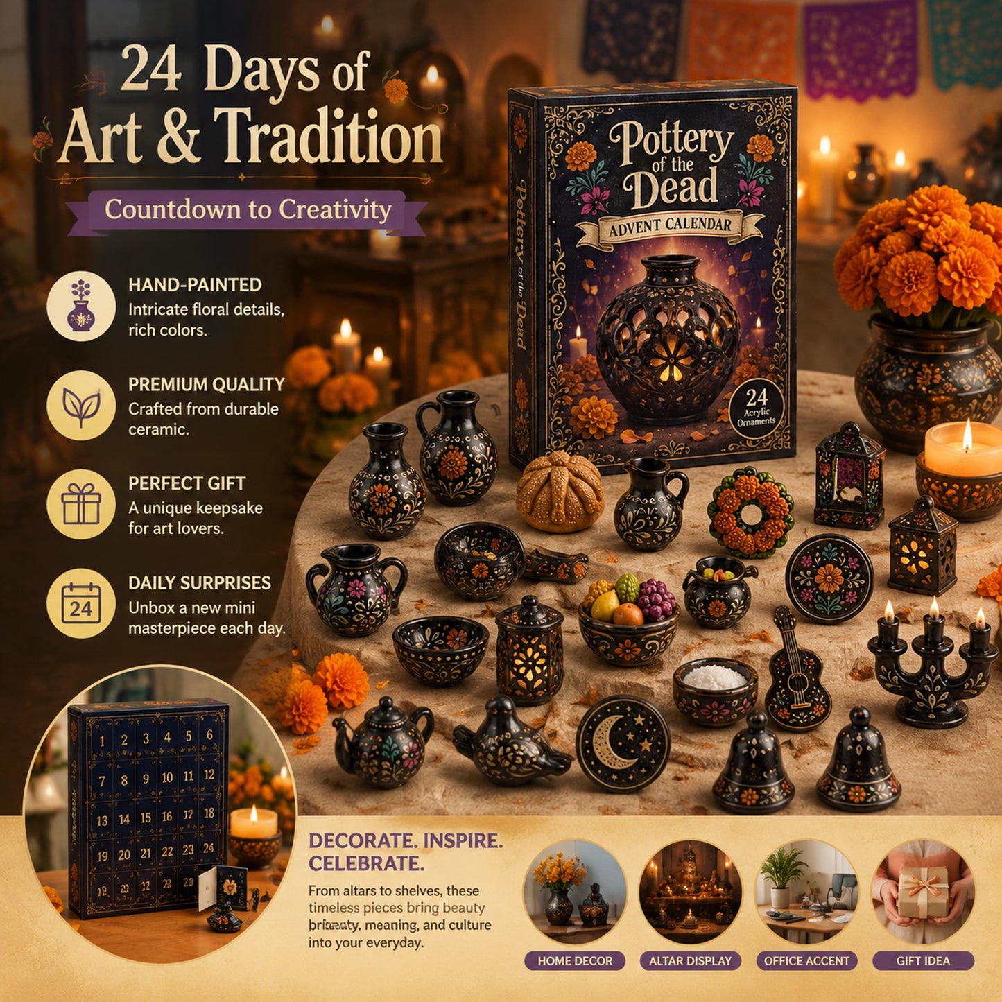 Pottery of the Dead Advent Calendar 2026 - 24-Day Festive Countdown, Acrylic Charms Blind Box