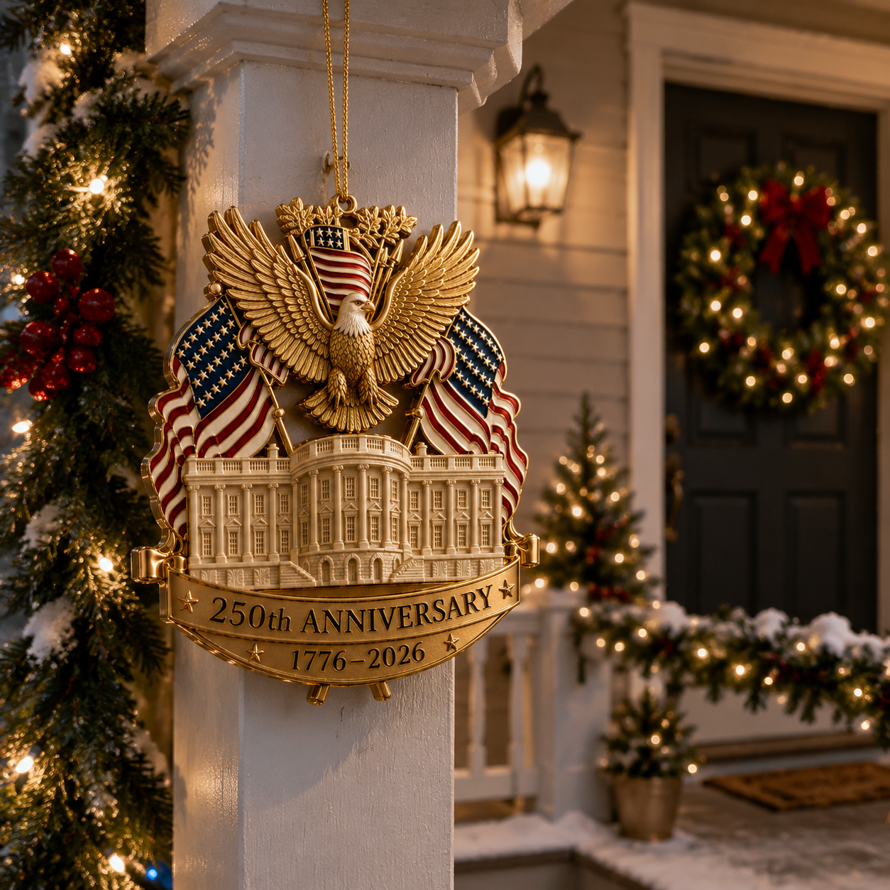 🔥250th Anniversary Gold Eagle White House Christmas Tree Ornament