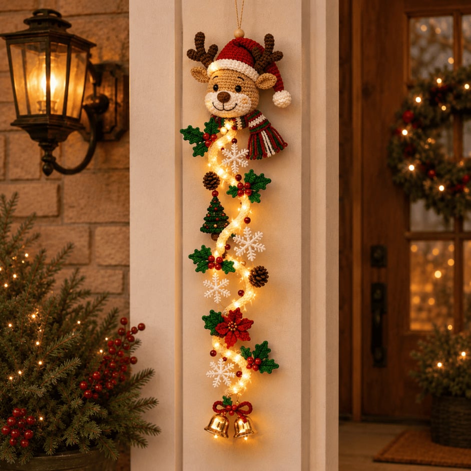 🎄MerryCascade Glowing Christmas Door Hanger | 6 Festive Lighted Designs with Warm Glow, Dimensional Details & Space-Saving Vertical Décor ✨