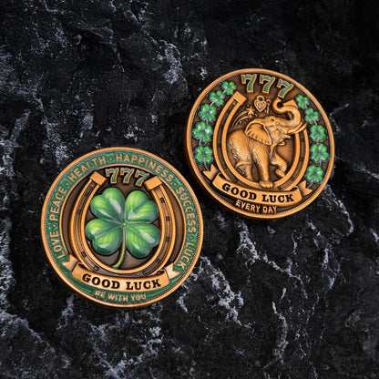 Lucky Elephant Coin with 4-Leaf Clover