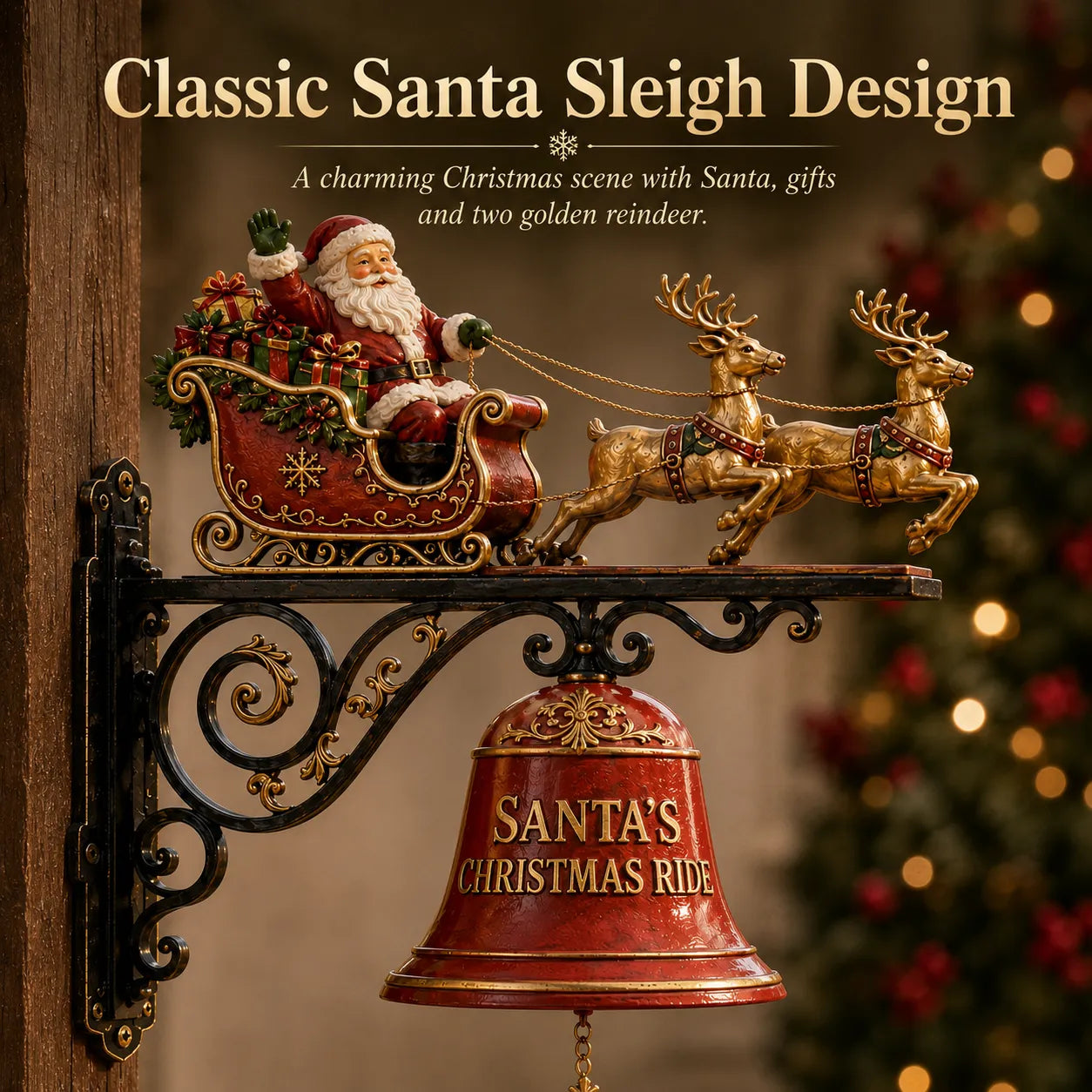 🎅 Santa Sleigh with Reindeer & Bell | 3D Christmas Outdoor Decoration