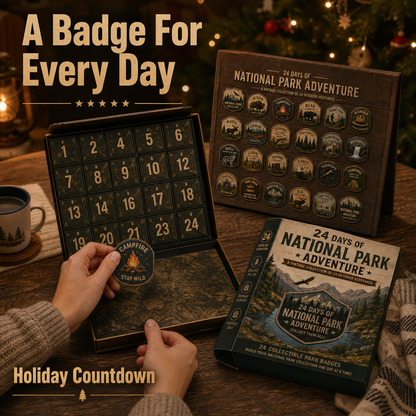National Park Adventure Advent Calendar 🦅 24 Vintage Collectible Badges Christmas Countdown Gift for Outdoor Lovers