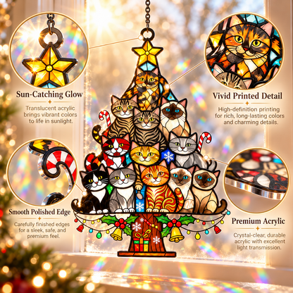 🐱 Cat Christmas Tree Suncatcher – A Purr-fect Gift for Cat Lovers! 🌈