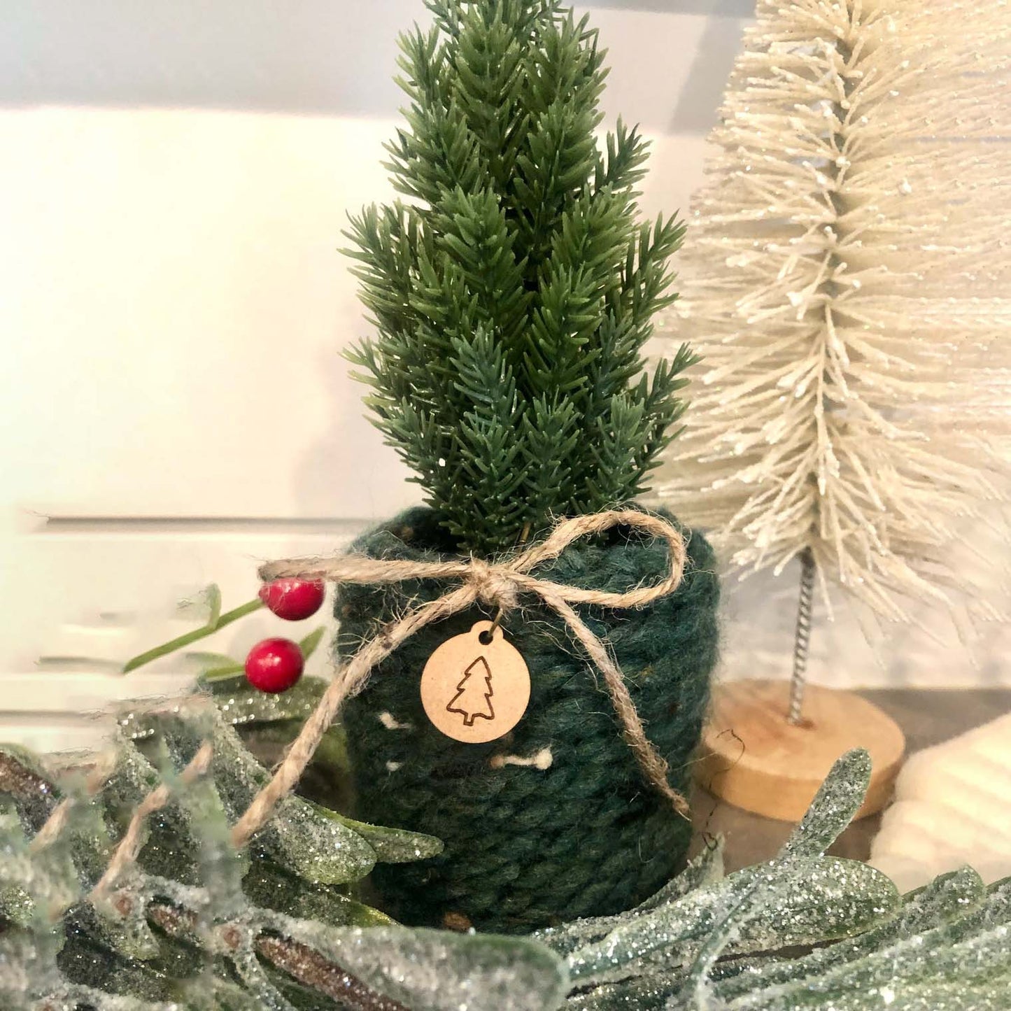 Mini Faux Christmas Tree Knitted Planter Christmas Ornaments