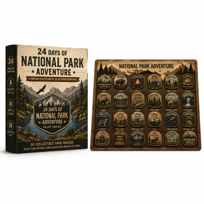 National Park Adventure Advent Calendar 🦅 24 Vintage Collectible Badges Christmas Countdown Gift for Outdoor Lovers