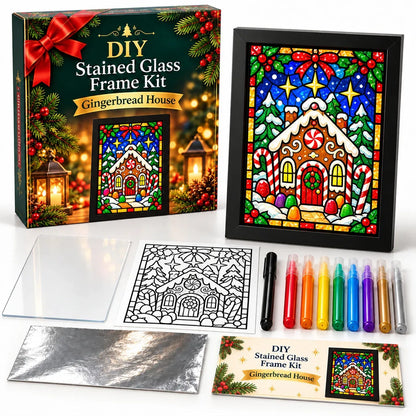 🎄Beginner-Friendly Christmas Stained Glass-Style Frame Kit | 8 Festive Designs with Pens, Foil & Frame ✨
