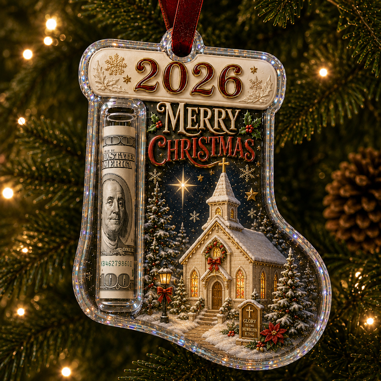 🎅 Cash Clip Christmas Tree Ornament – Novelty Holiday Money Gift Clip