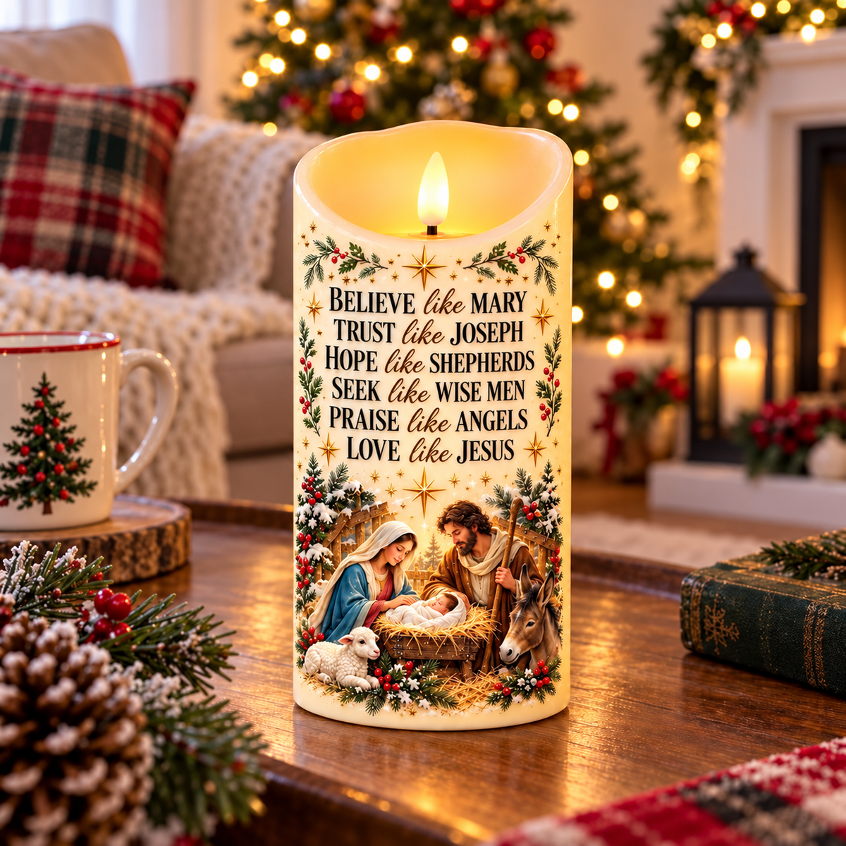 ✝️ Believe Like Mary – 🕯️ LED Nativity Christmas Candle