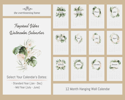 ❤Hot Sale 49% Off❤Beautiful Tropical  Leaf Yearly Calendar 2024, Wall Calendar, Annual Calendar