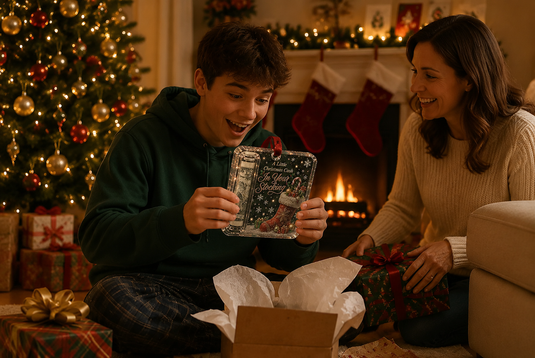 Christmas ornament displaying cash gift concept