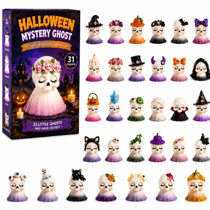 💀 31-Day Halloween Mystery Ghost Advent Calendar | Collectible Skull Figurine Set