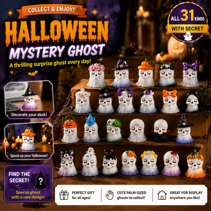 💀 31-Day Halloween Mystery Ghost Advent Calendar | Collectible Skull Figurine Set