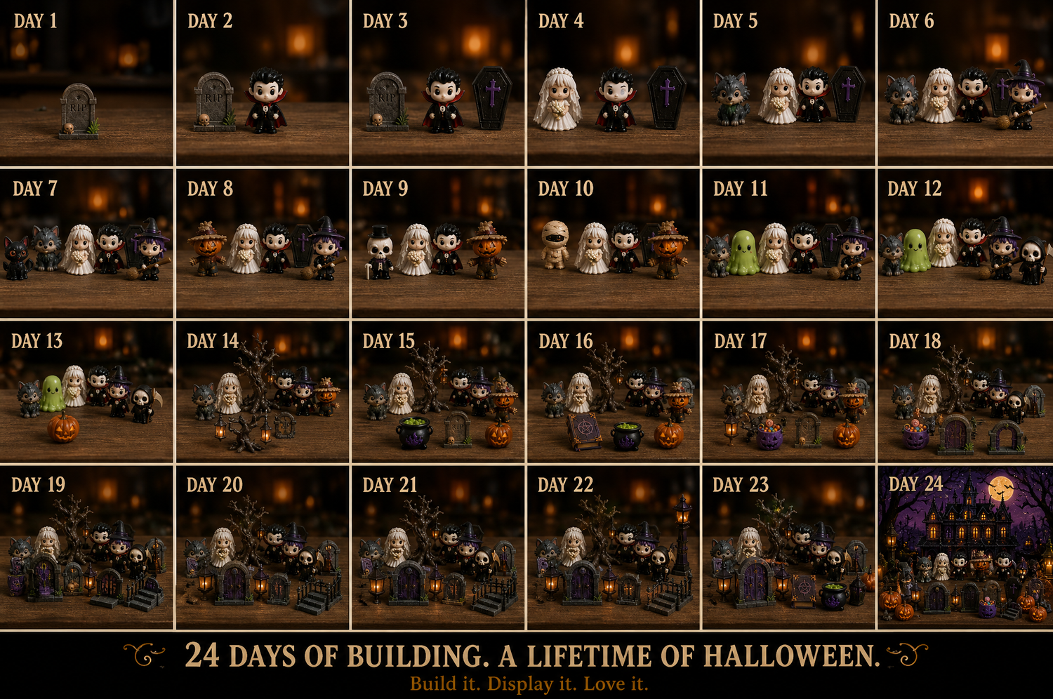 Buildable miniature haunted house Halloween diorama