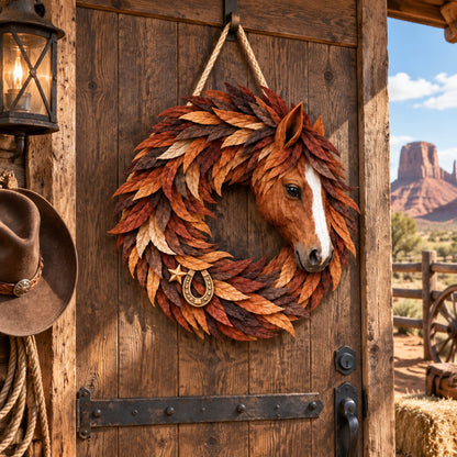 Handmade Wooden Farmhouse-Style Horse Head Wreath