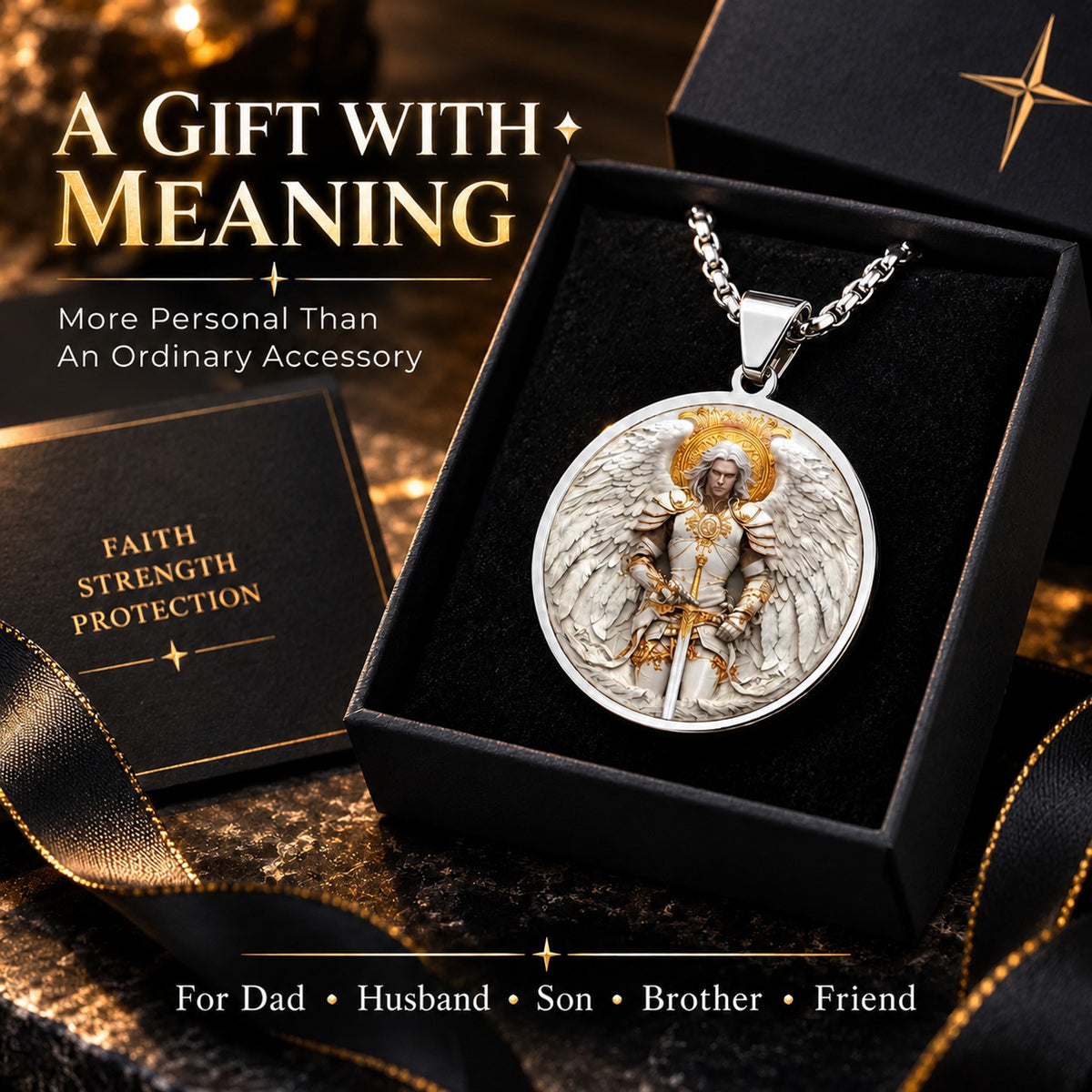 Angel Warrior Pendant Necklace for Men — Faith, Strength & Protection