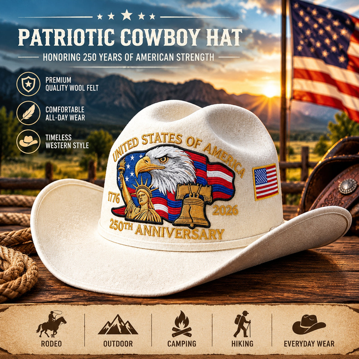 U.S. 250th Anniversary Edition Unisex Felt Cowboy Hat