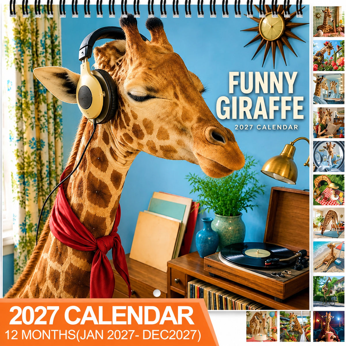 🦒 Funny Giraffe 2027 Wall Calendar – Music, Sass & Long-Necked Charm