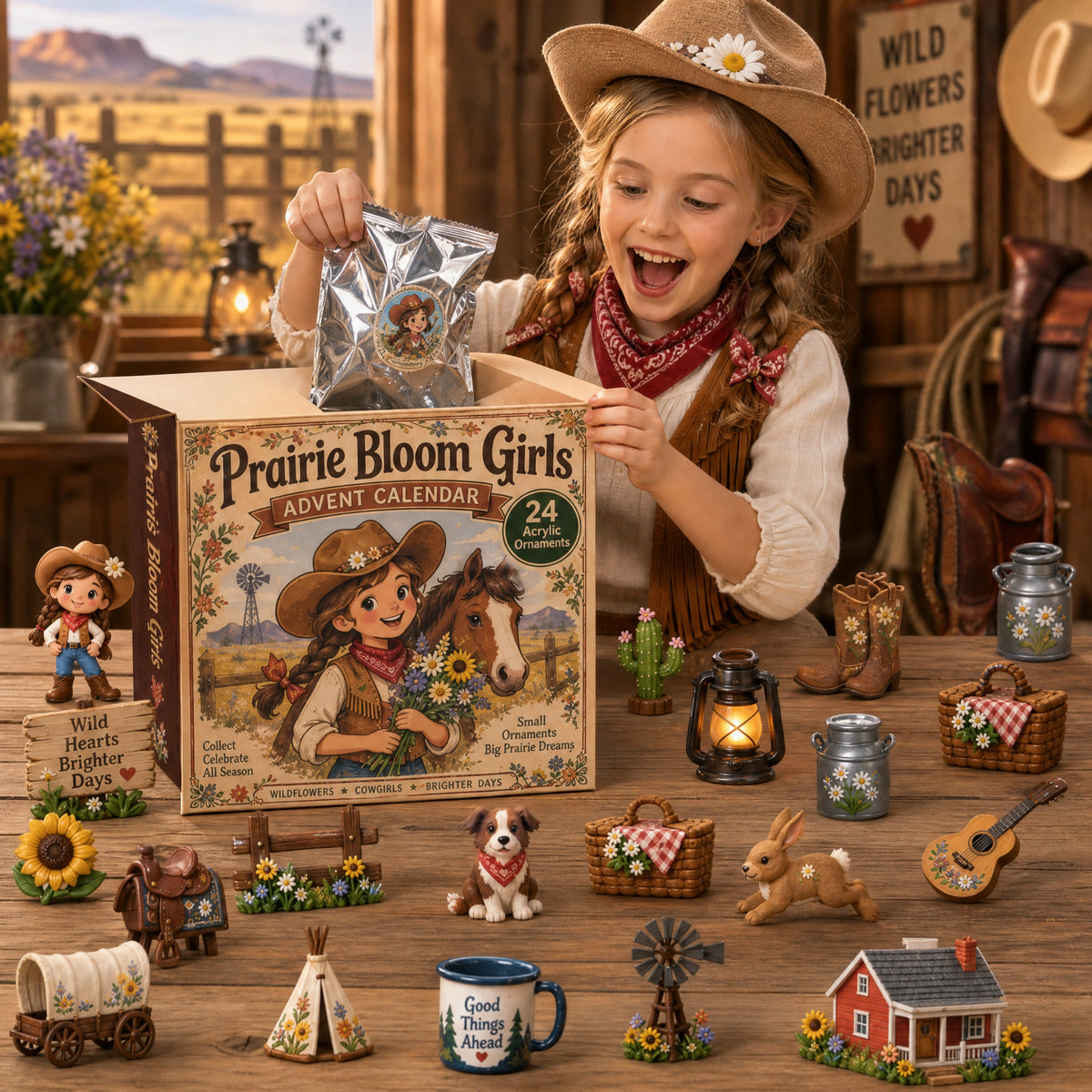 Prairie Bloom Girls Advent Calendar 2026 - 24-Day Festive Countdown, Acrylic Charms Blind Box