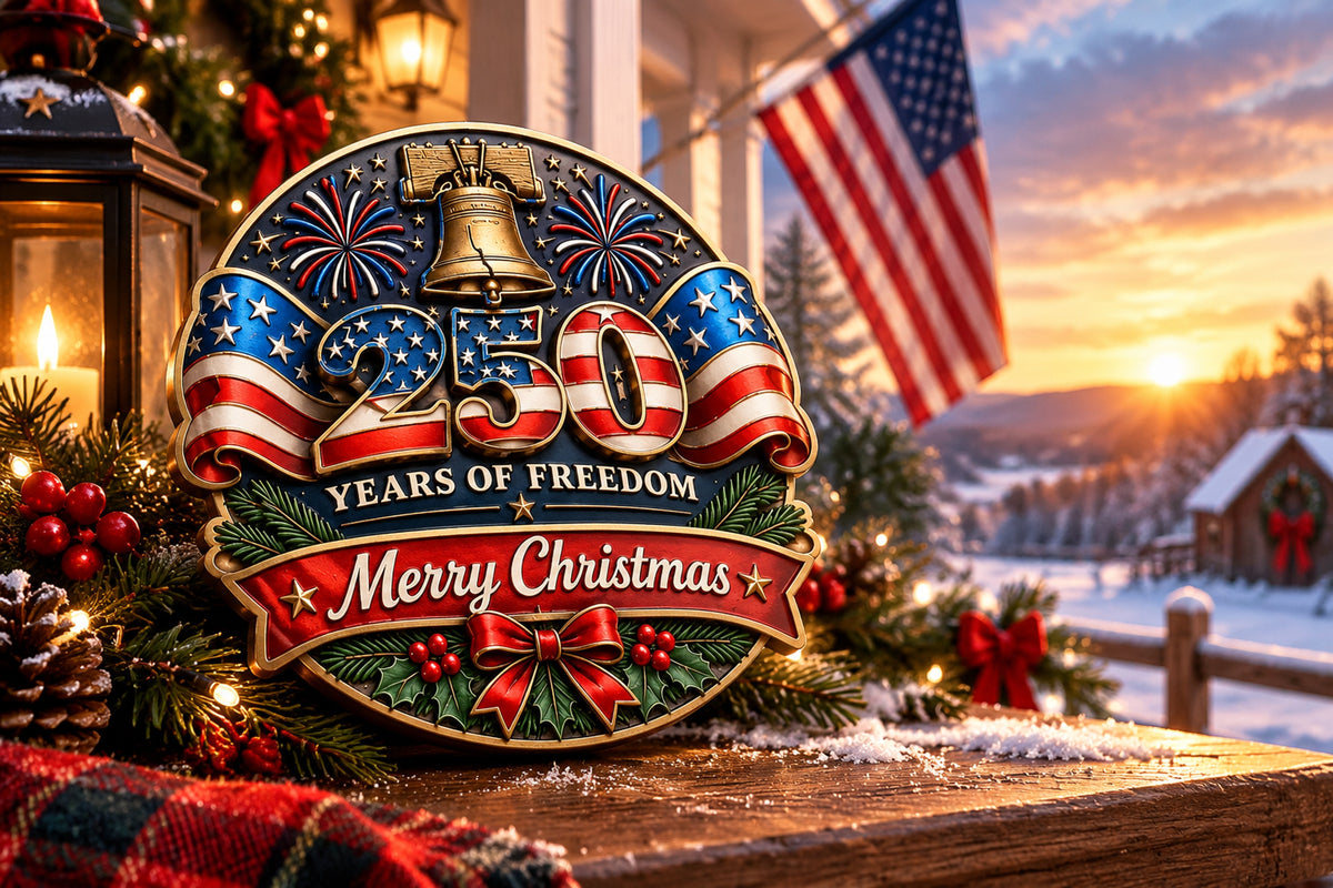 Christmas and America 250th Anniversary commemorative car decal