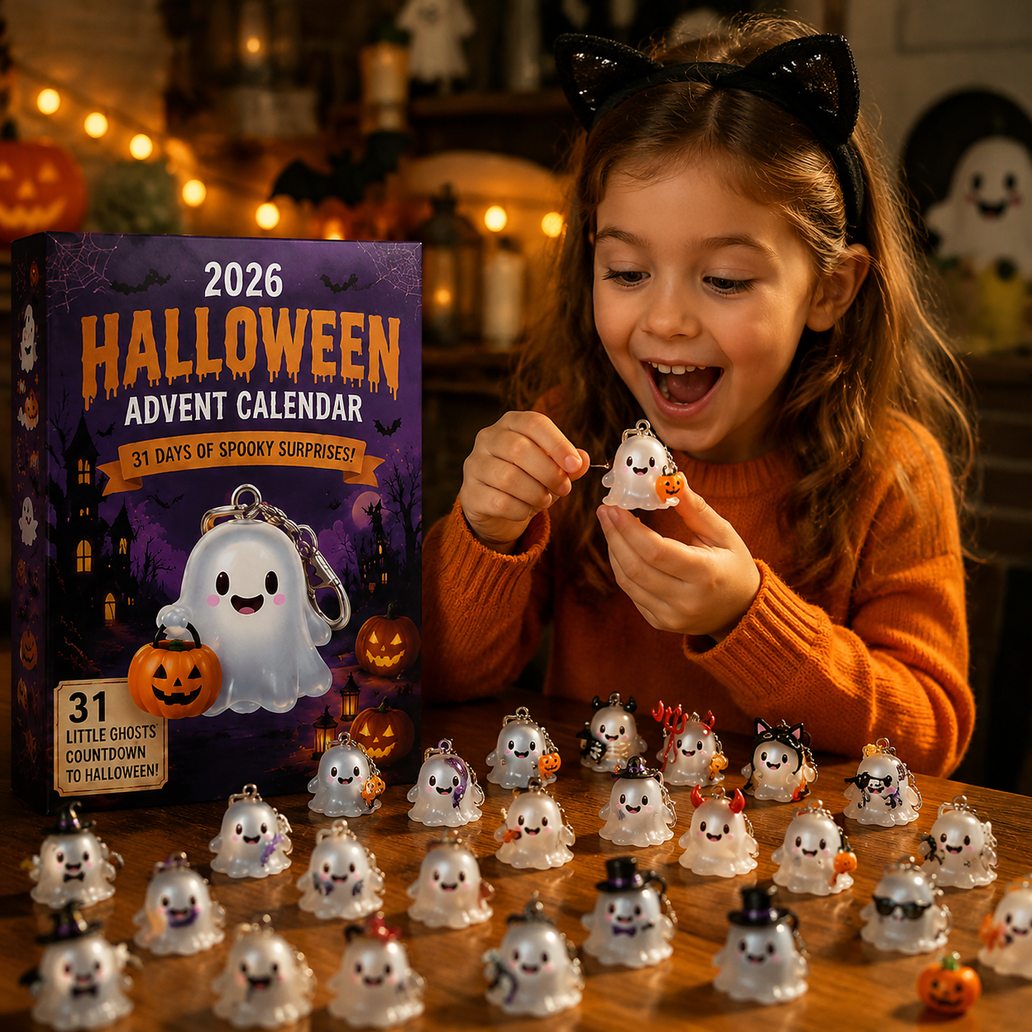 👻31‑Day Halloween Ghost Keychain Advent Calendar | 31 Collectible Ghost Charm Set