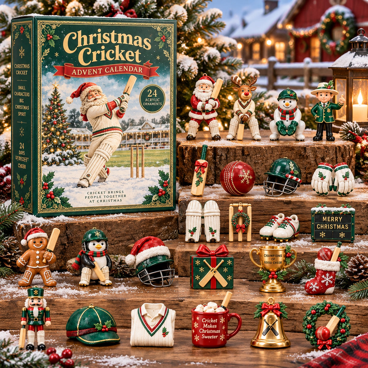 Christmas Cricket Advent Calendar 2026 - 24-Day Festive Countdown, Acrylic Charms Blind Box - Gift For Cricket Lovers AC0NT296