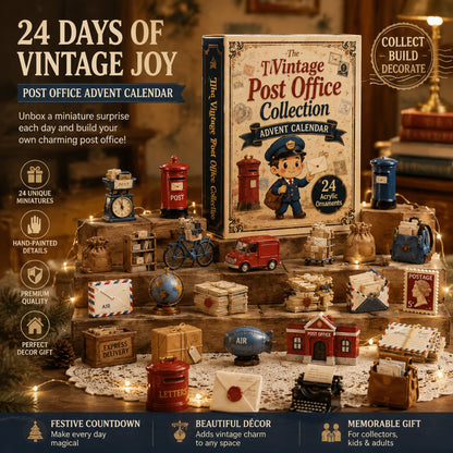 Vintage Post Office Advent Calendar 2026 - 24-Day Festive Countdown, Acrylic Charms Blind Box
