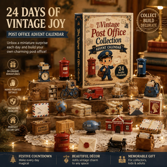 Vintage Post Office Advent Calendar 2026 - 24-Day Festive Countdown, Acrylic Charms Blind Box