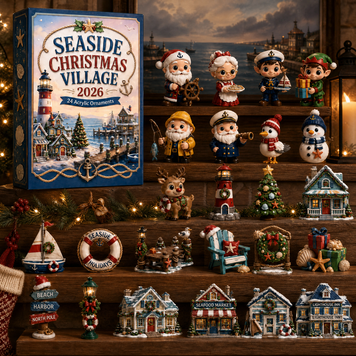 CHRISTMAS KICKOFF 50% OFF - Seaside Christmas Village Advent Calendar 2026 - 24-Day Festive Countdown, Acrylic Charms Blind Box