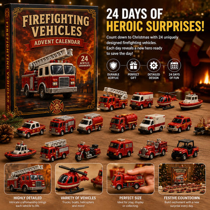 Firefighting Vehicles Advent Calendar 2026 - 24-Day Festive Countdown, Acrylic Charms Blind Box