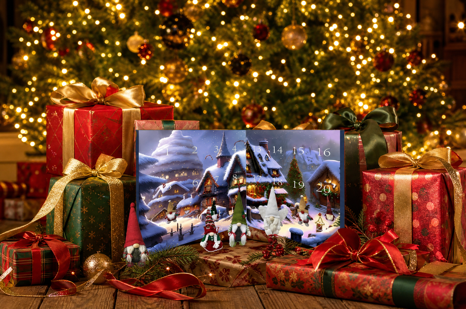 Christmas gnome advent calendar gift display