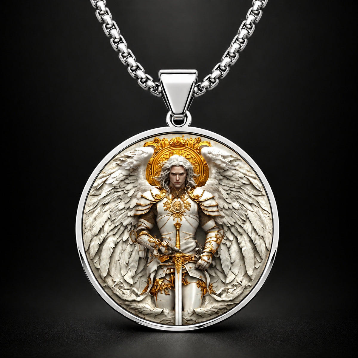 Angel Warrior Pendant Necklace for Men — Faith, Strength & Protection
