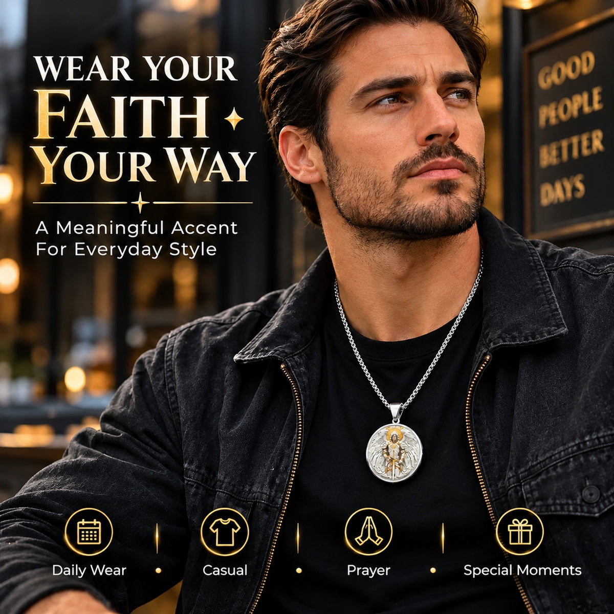 Angel Warrior Pendant Necklace for Men — Faith, Strength & Protection