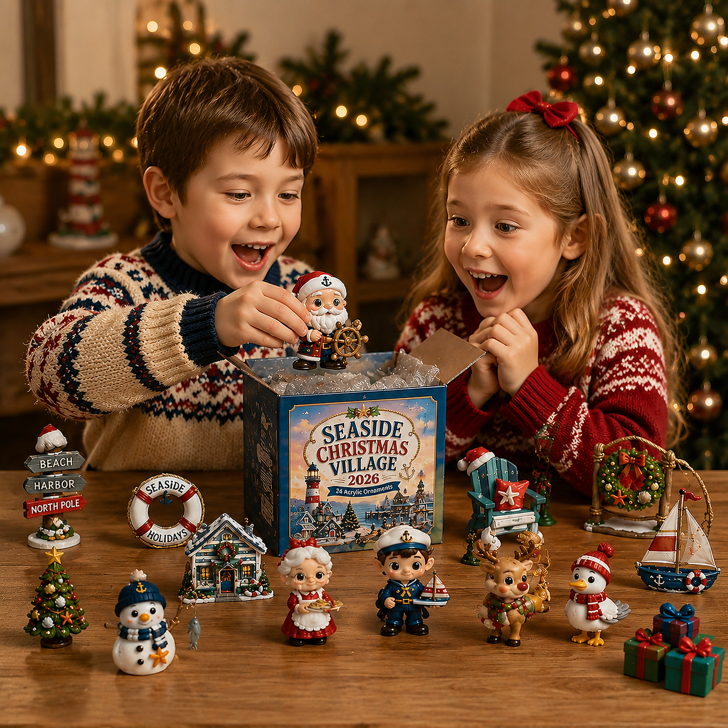CHRISTMAS KICKOFF 50% OFF - Seaside Christmas Village Advent Calendar 2026 - 24-Day Festive Countdown, Acrylic Charms Blind Box