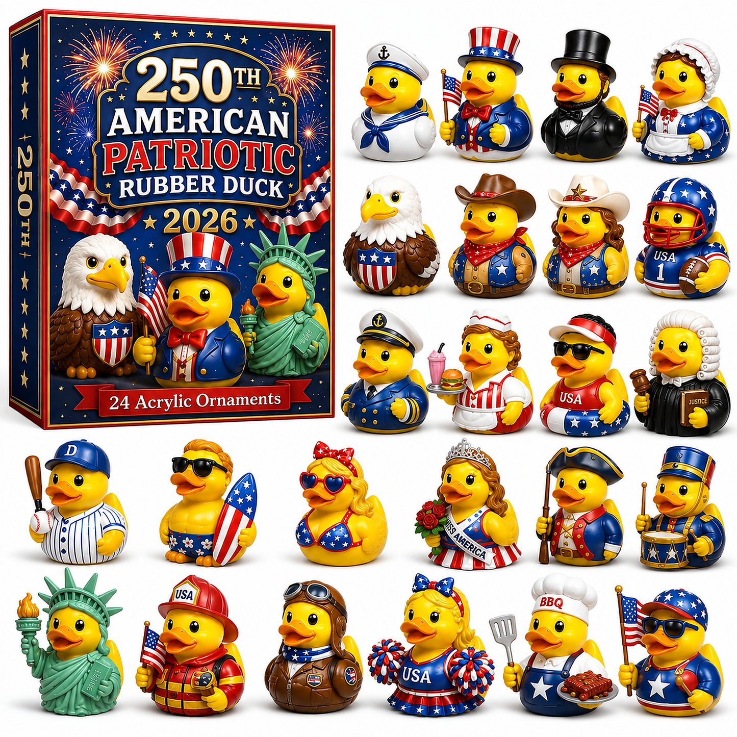 🎉🎄 Limited Edition!🔥🌟2026 American Patriotic Duck Advent Calendar