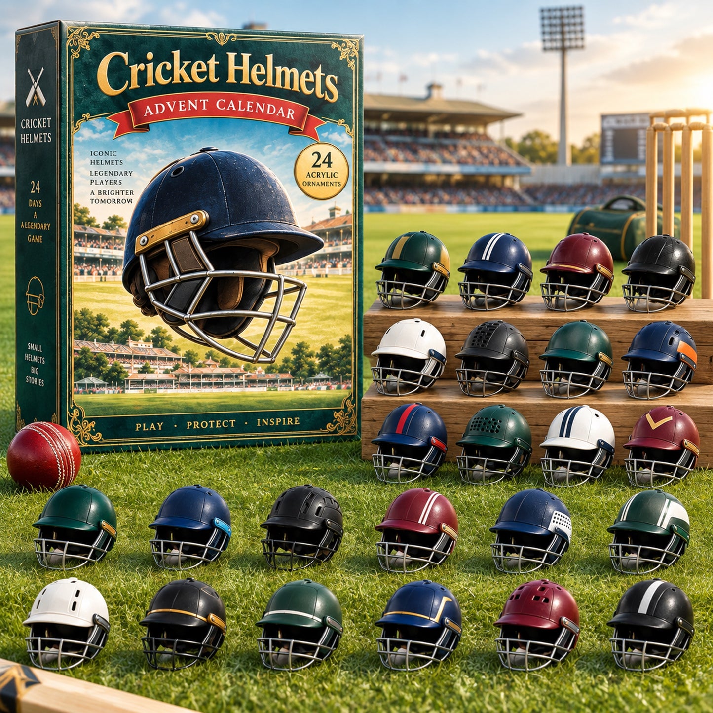 Cricket Helmets Advent Calendar 2026 - 24-Day Festive Countdown, Acrylic Charms Blind Box