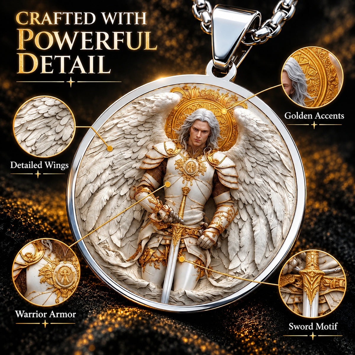 Angel Warrior Pendant Necklace for Men — Faith, Strength & Protection