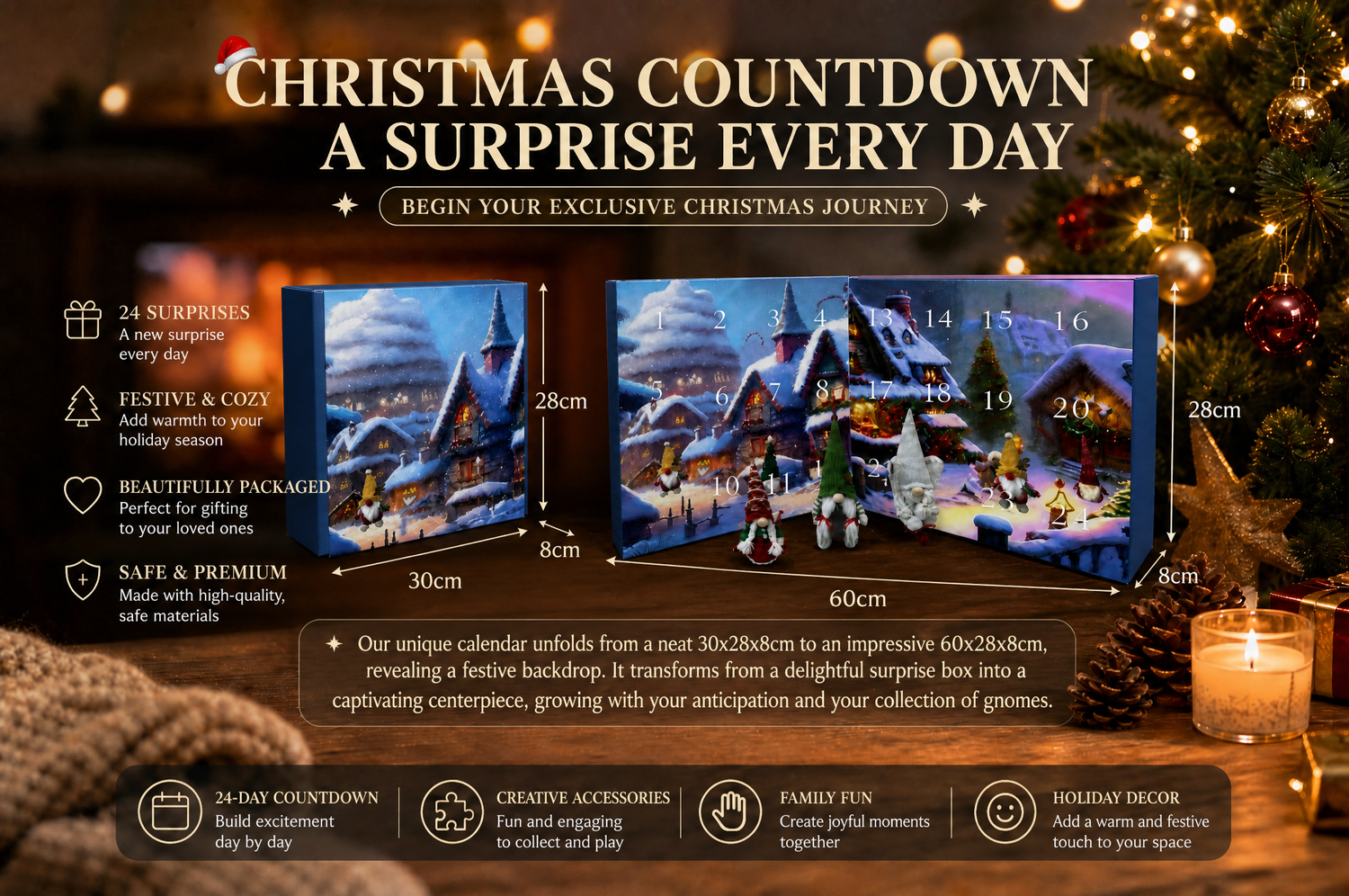 Christmas gnome advent calendar closed and open dimensions