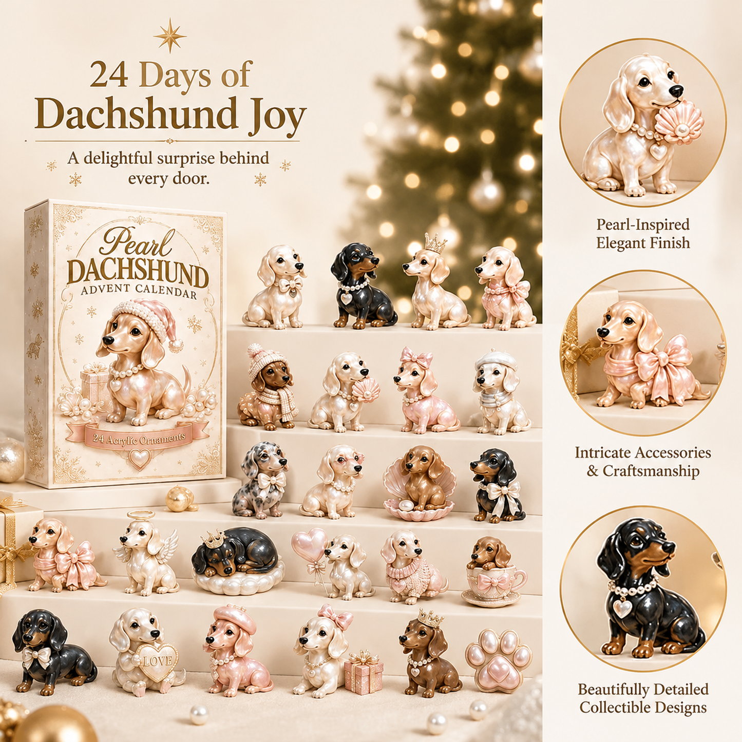 2026 Pearl Dachshund Christmas Advent Calendar | 24-Day Dog-Themed Collectible Decor Gift Box
