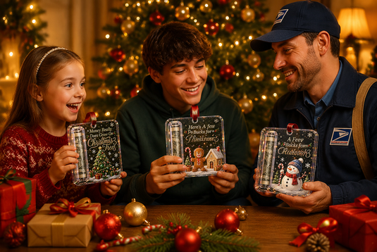 Holiday gift scenarios for cash ornament