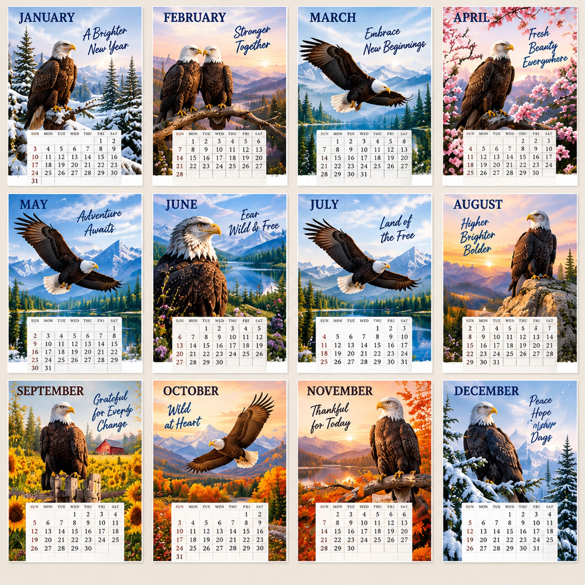 🦅 2027 Bald Eagle Wall Calendar – 12 Months of Freedom & American Beauty