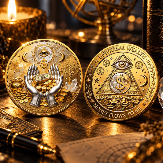 💰3D Wealth Coin – Gold-Tone Prosperity Symbol with Double-Sided Relief