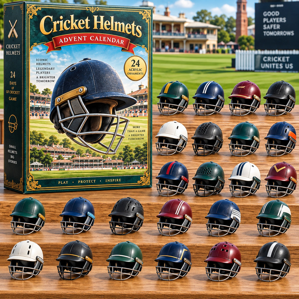 Cricket Helmets Advent Calendar 2026 - 24-Day Festive Countdown, Acrylic Charms Blind Box