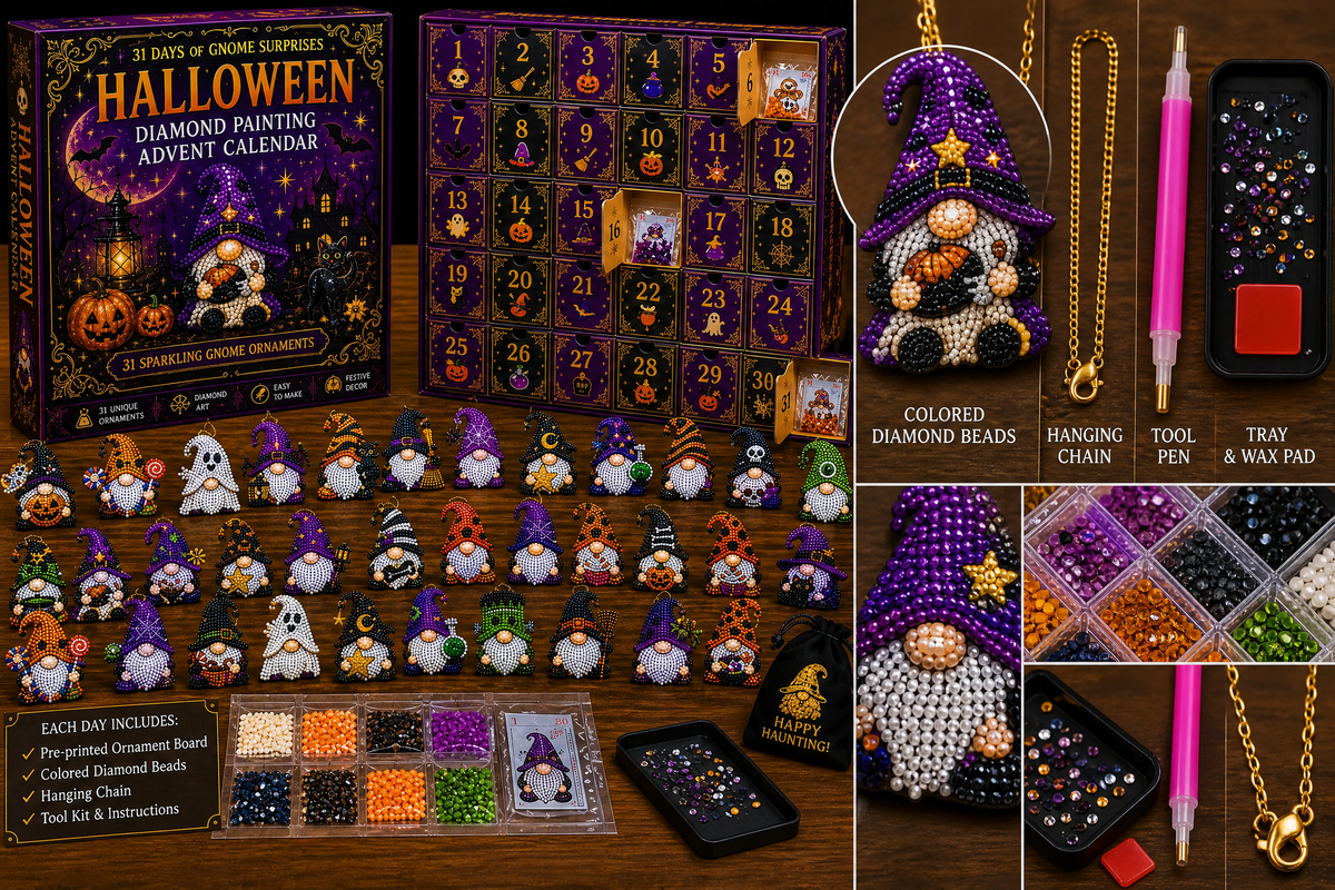 Collection of 31 handmade sparkling gnomes with diamond beads