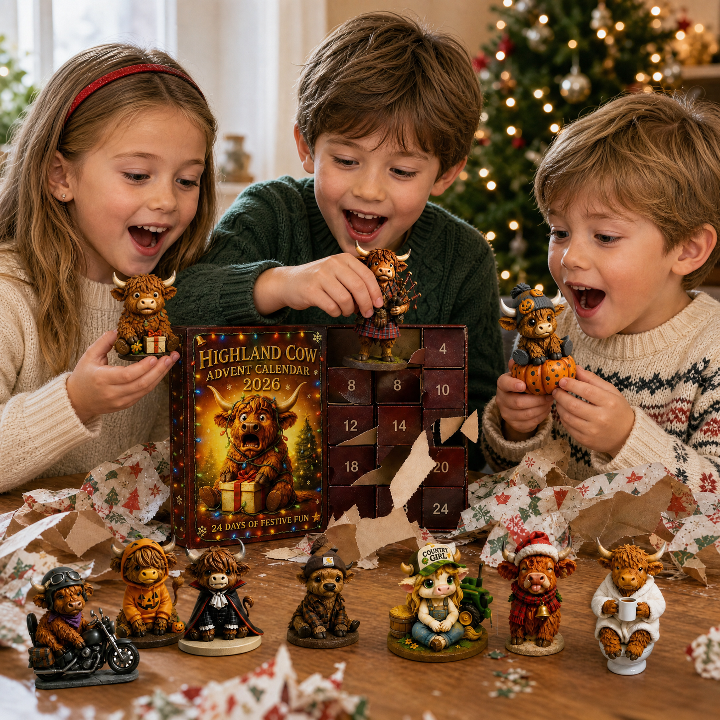 🐮Highland Cow Adventskalender 2026🎄 - handgefertigte Highland Cow Puppe (24 Stück)
