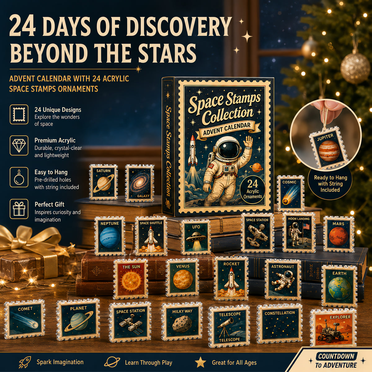 Space Stamps Collection Advent Calendar 2026 - 24-Day Festive Countdown, Acrylic Charms Blind Box