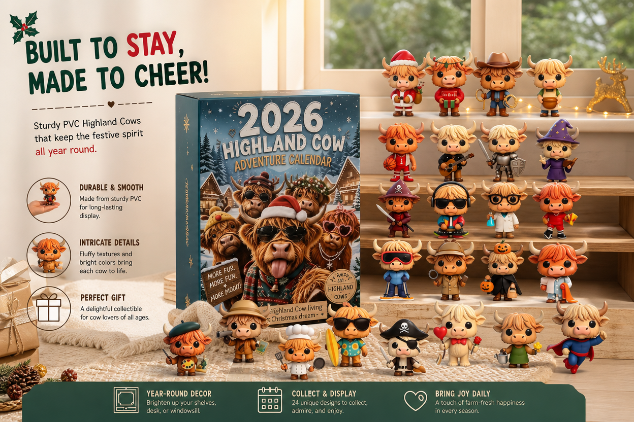 Highland Cow collectible figurines displayed after Christmas