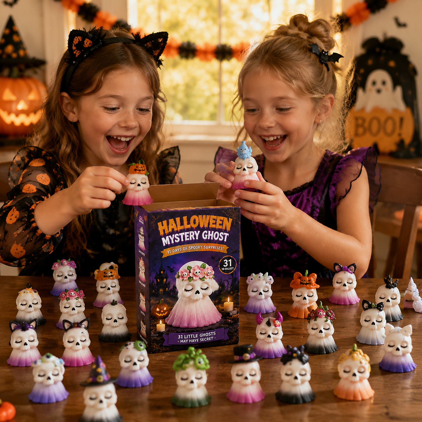 💀 31-Day Halloween Mystery Ghost Advent Calendar | Collectible Skull Figurine Set